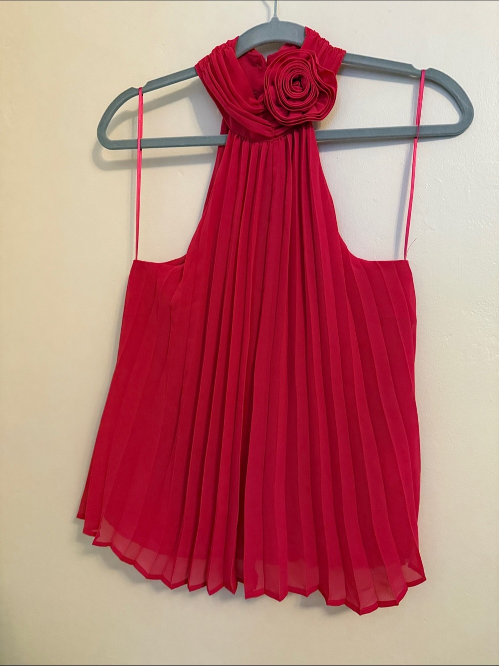Express Hot Pink Pleated Halter Neck Rosette Blouse